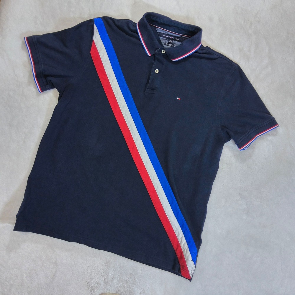 Tommy Hilfiger Mens XXL 2XL Blue Rugby Polo Shirt Sash Vintage 2000s Y2k Retro